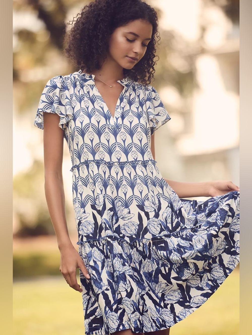Anthropologie Cecilia Pettersson V-Neck Printed Dress L NWT